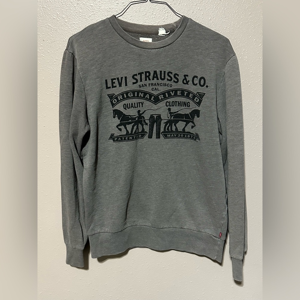 Men's Levi Medium Gray Crewneck Pullover Sweatshirt, Levi Strauss & Co Logo